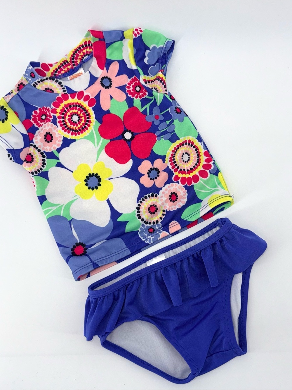 Gymboree Baby Girls Blue Floral Rash Guard Swim Set - Bright Multi Floral Print